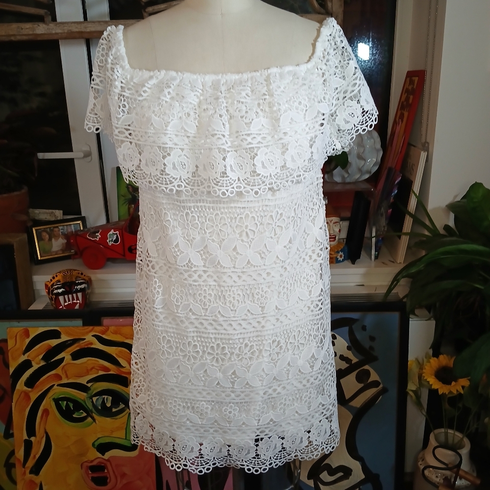 Woolworths off the shoulder White Lace Dress Size 12